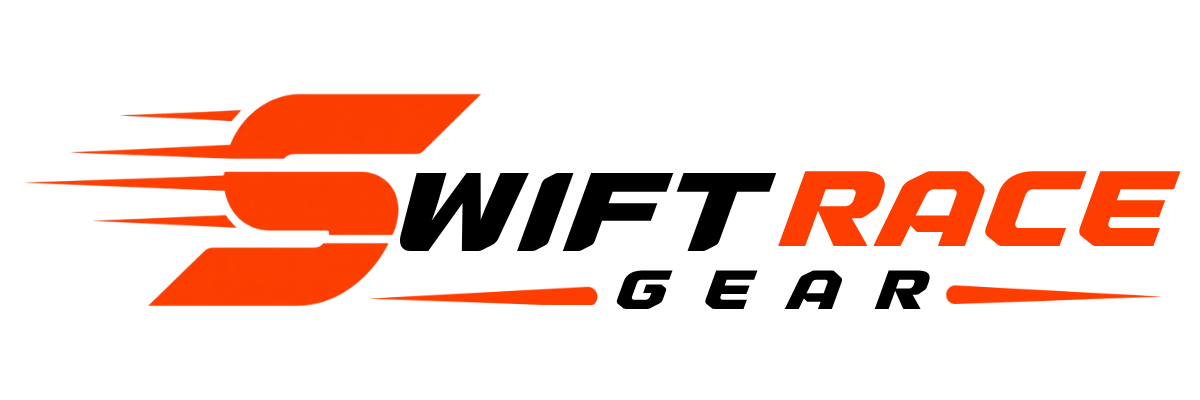 Swift Race Gear logo featuring a stylized orange and black graphic with the text 'SWIFT RACE GEAR' on a solid black background.