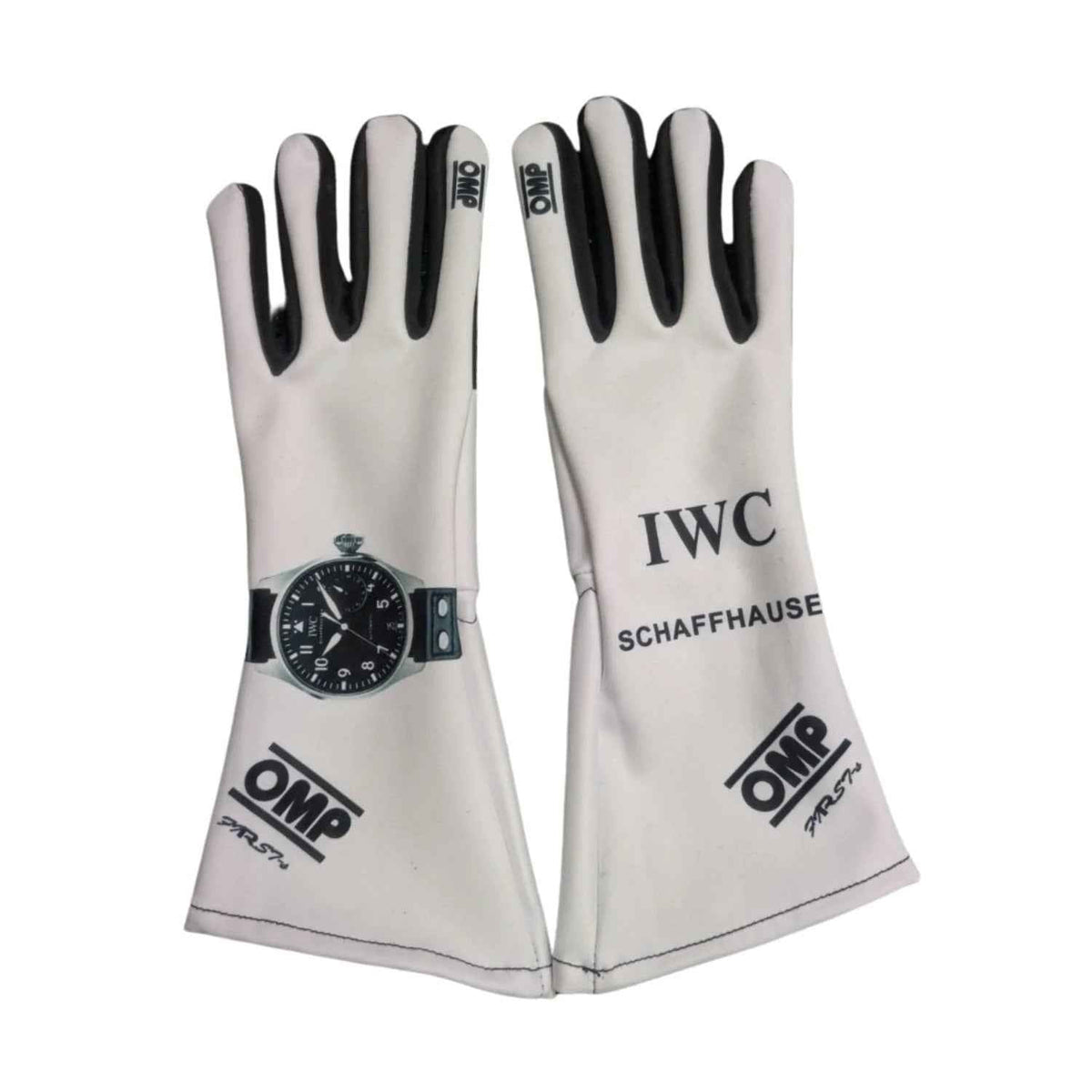 Sonny Hayes 2025 racing gloves, highlighting the printed logos across the back of the hand. Lightweight race attire gloves made for fans, karters and collectors.