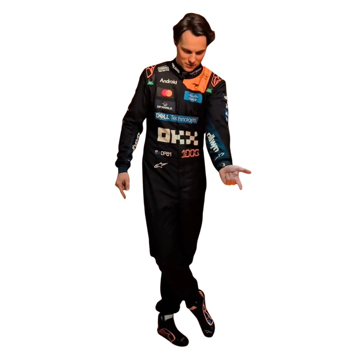 Oscar Piastri 2026 fan race suit, with vivid printed detailing that stays true to the grand prix design. A bold motorsport jumpsuit that makes a great cosplay outfit on grand prix weekend.
