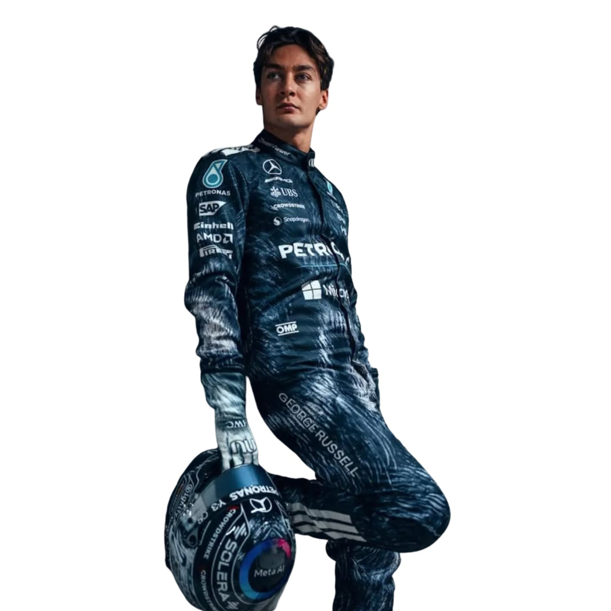 George Russell 2026 fan race suit, with vivid printed detailing that stays true to the grand prix design. Stylish race day attire made for race weekends, kart track days and cosplay events alike.