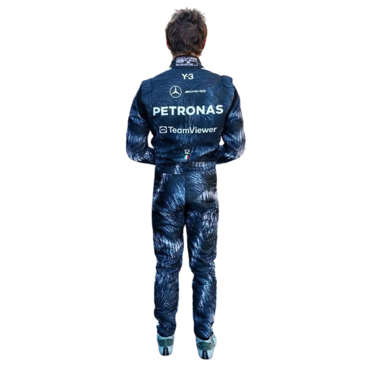 Kimi Antonelli inspired motorsport jumpsuit, presented with detailed logo placement along the arms and legs. A head-turning cosplay outfit for F1 conventions, parties and race day meetups.
