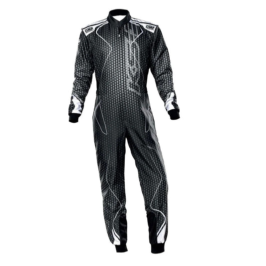 Black and white racing suit on a white background