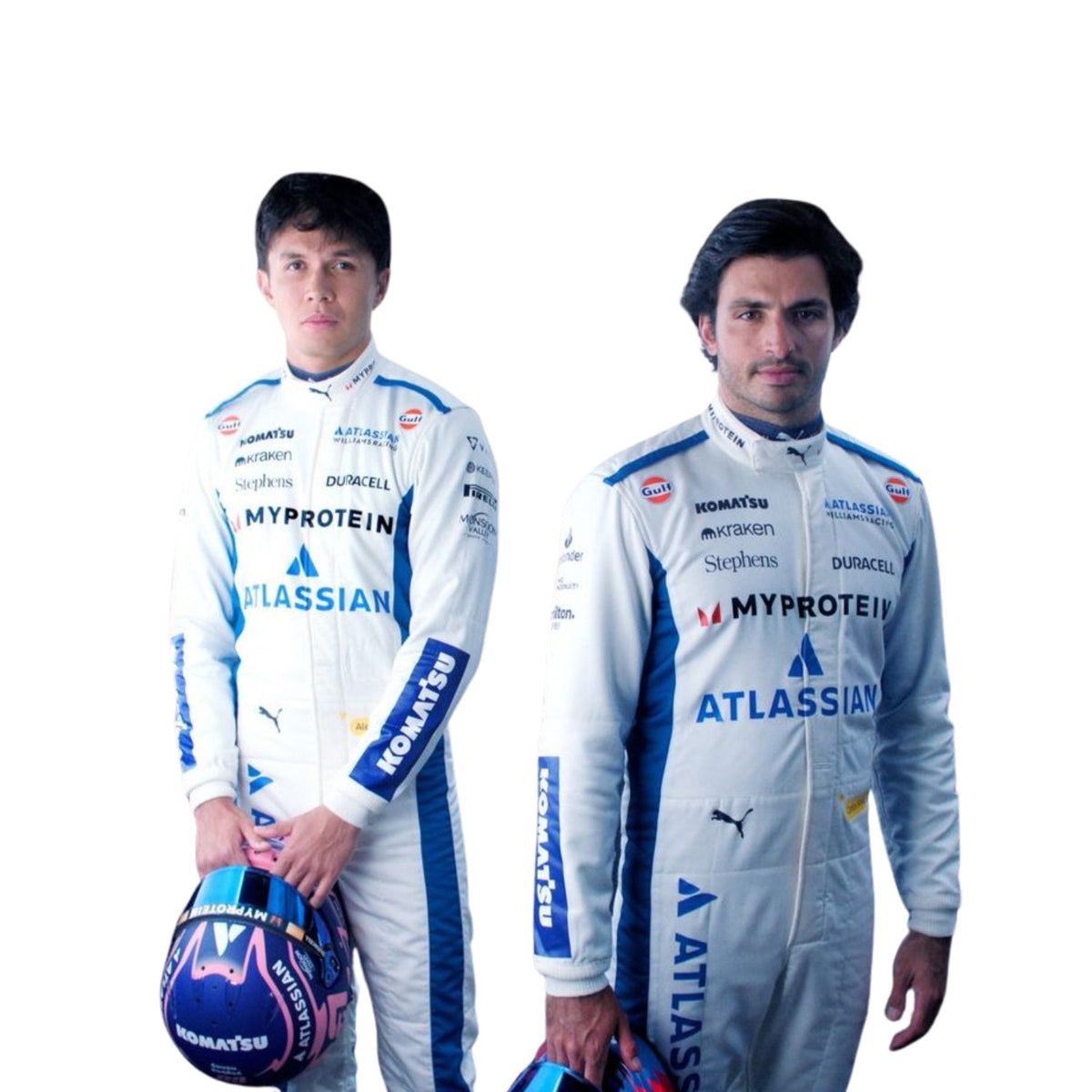 Alex Albon 2025 fan race suit, capturing the smooth Cordura outer shell and clean printed finish. A great F1 cosplay outfit for fans heading to a grand prix, a karting session or a themed party.