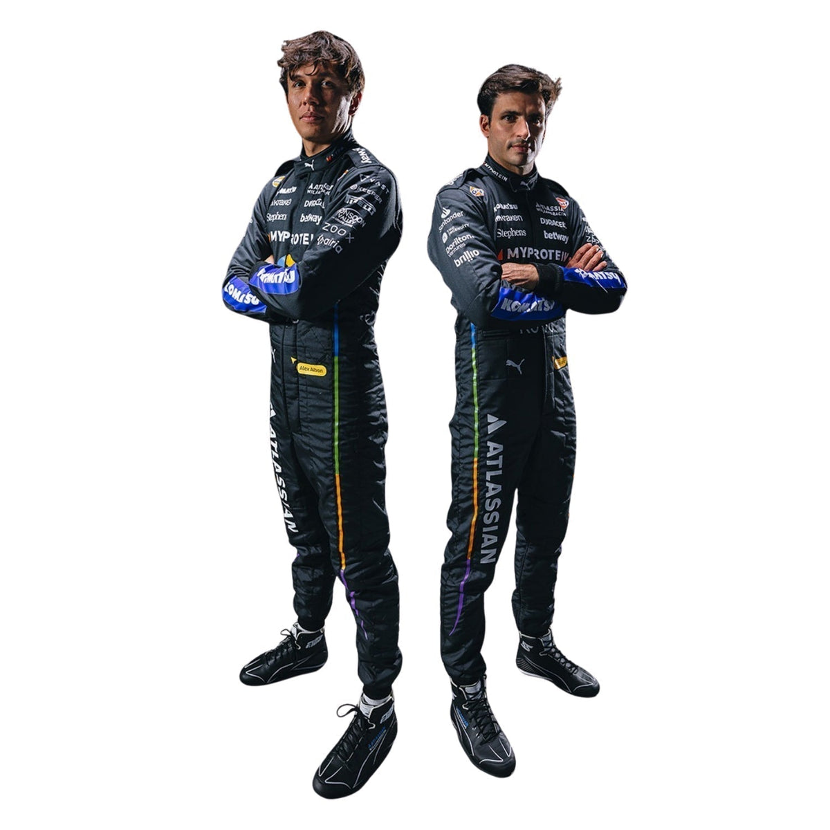 Alex Albon 2025 Las Vegas GP racing costume, presented with detailed logo placement along the arms and legs. Ideal F1 fan attire for supporters who want to wear the spirit of the grid on race day.
