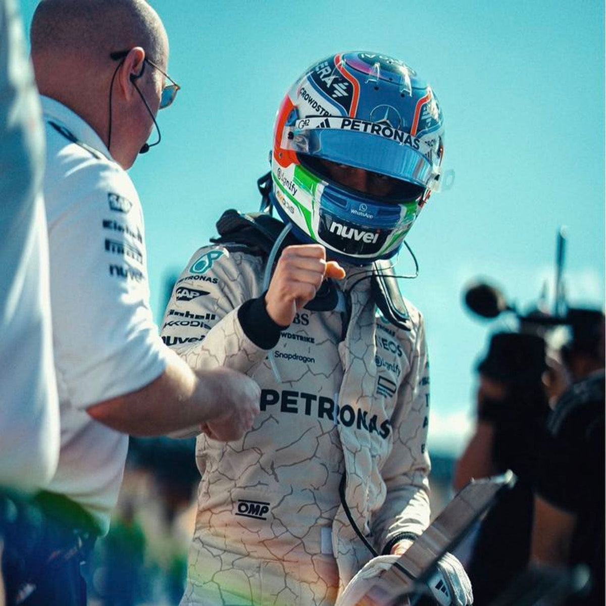 Kimi Antonelli inspired motorsport jumpsuit, laid out to show the printed racing number, belt panel and stretch inserts. A standout motorsport cosplay outfit and gift for any fan, karter or collector.