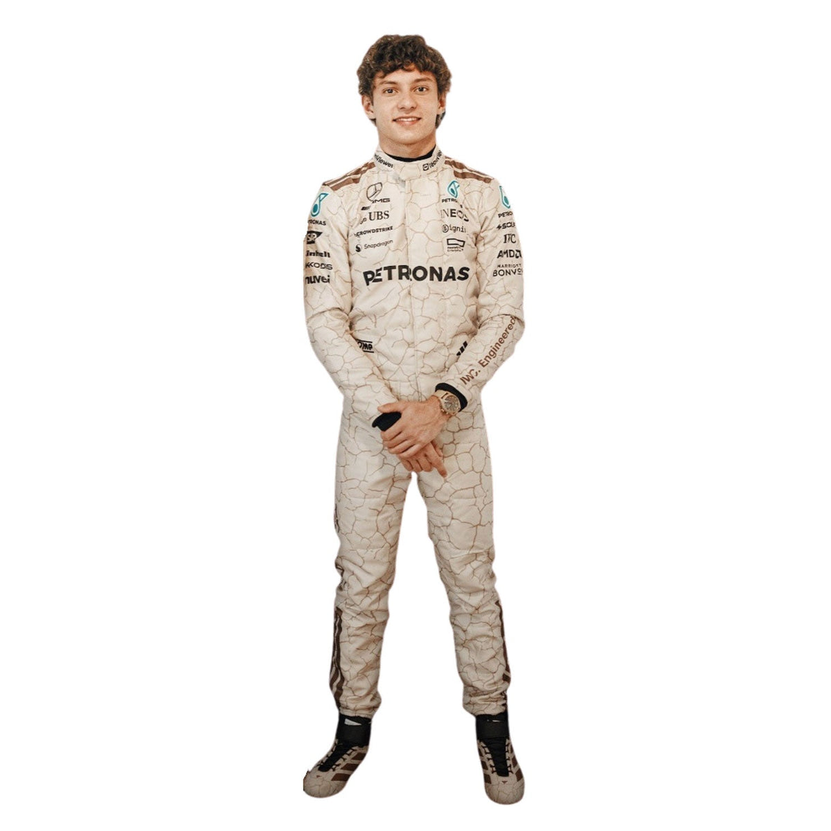 Kimi Antonelli Racing Costume US GP Austin 2025 in Mercedes race styling, with vivid printed detailing that stays true to the grand prix design. A head-turning cosplay outfit for F1 conventions, parties and race day meetups.