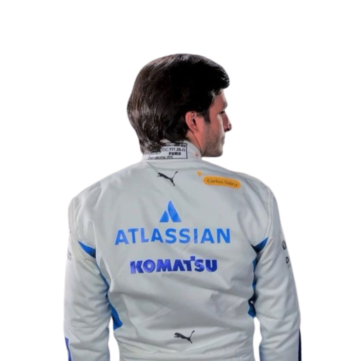 Carlos Sainz 2025 season racing costume, featuring layered stripes, driver name styling and contrast panels. A comfortable racing jumpsuit for F1 fans, kart track days and themed parties.