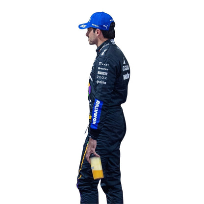 Carlos Sainz inspired motorsport jumpsuit, displaying the fitted one-piece cut with elasticated cuffs and a soft collar. Racing attire built to turn heads in the grandstand, at the kart track or at a costume event.