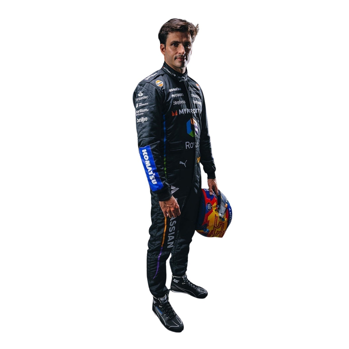 Carlos Sainz Race Suit 2025 Las Vegas Grand Prix in Williams race styling, highlighting bold colour blocking and crisp sublimated artwork. Perfect grand prix attire for fans who want a race-ready look at the circuit or at home.