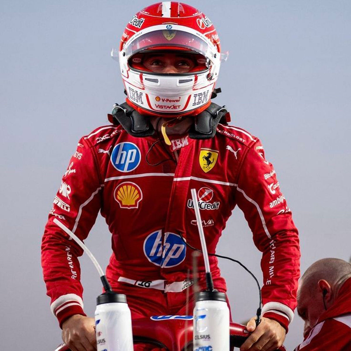 Printed Ferrari 2025 racing outfit for Charles Leclerc fans, with vivid printed detailing that stays true to the grand prix design. Racing attire built to turn heads in the grandstand, at the kart track or at a costume event.