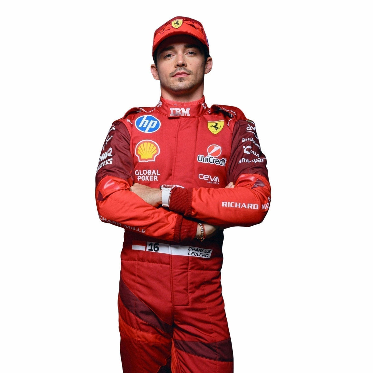 Charles Leclerc Las Vegas GP 2025 Replica Racing Costume in Ferrari race styling, shown as a complete two-layer racing costume ready for fans and karters. A comfortable racing jumpsuit for F1 fans, kart track days and themed parties.