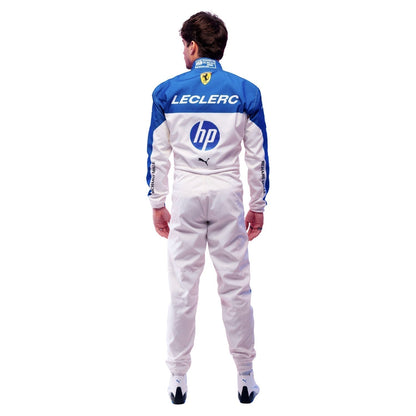 Charles Leclerc 2025 Miami GP grand prix suit, showcasing the full-length zip, shoulder epaulettes and race-day silhouette. A head-turning cosplay outfit for F1 conventions, parties and race day meetups.