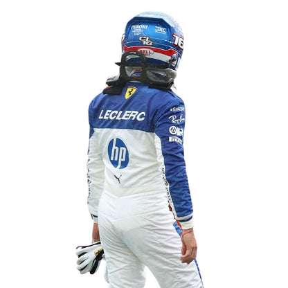 Charles Leclerc 2025 fan race suit, shown as a complete two-layer racing costume ready for fans and karters. Racing attire built to turn heads in the grandstand, at the kart track or at a costume event.