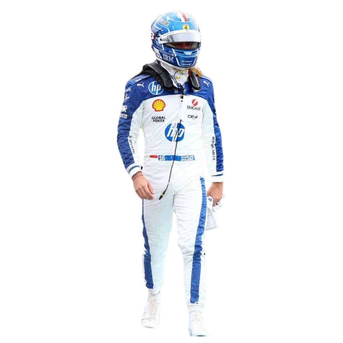 Charles Leclerc 2025 Miami GP grand prix suit, showing sharp sponsor-style graphics across the chest and sleeves. Stylish racing attire for fans who want to dress like the grid on grand prix weekend.