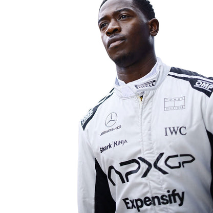 Joshua Pearce F1 movie racing costume, highlighting bold colour blocking and crisp sublimated artwork. Racing attire built to turn heads in the grandstand, at the kart track or at a costume event.