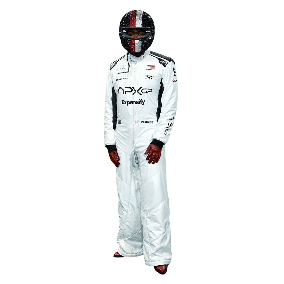 Cosplay Outfit Joshua Pearce F1 Movie 2025 in APXGP F1 movie race styling, showing sharp sponsor-style graphics across the chest and sleeves. A great F1 cosplay outfit for fans heading to a grand prix, a karting session or a themed party.