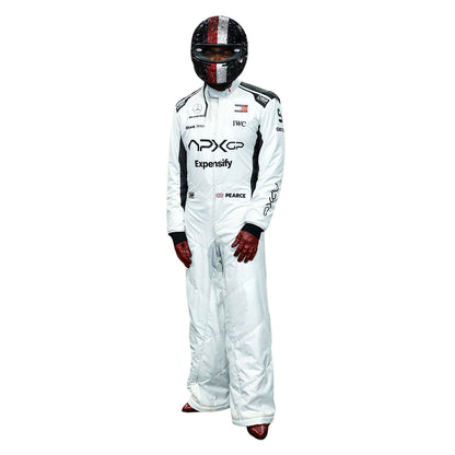 Cosplay Outfit Joshua Pearce F1 Movie 2025 in APXGP F1 movie race styling, showing sharp sponsor-style graphics across the chest and sleeves. A great F1 cosplay outfit for fans heading to a grand prix, a karting session or a themed party.