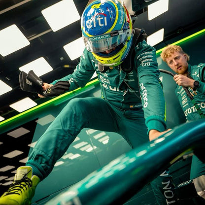 Fernando Alonso 2025 season grand prix suit, with vivid printed detailing that stays true to the grand prix design. Racing attire built to turn heads in the grandstand, at the kart track or at a costume event.