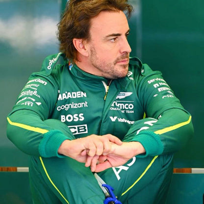 Fernando Alonso inspired motorsport jumpsuit, featuring layered stripes, driver name styling and contrast panels. A standout motorsport cosplay outfit and gift for any fan, karter or collector.