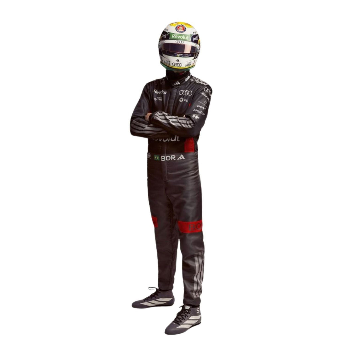 Gabriel Bortoleto 2026 season racing costume, highlighting bold colour blocking and crisp sublimated artwork. Racing attire built to turn heads in the grandstand, at the kart track or at a costume event.