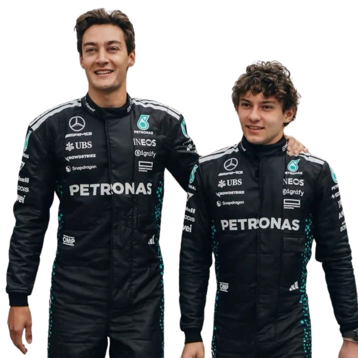 George Russell 2025 season grand prix suit, with vivid printed detailing that stays true to the grand prix design. A great F1 cosplay outfit for fans heading to a grand prix, a karting session or a themed party.
