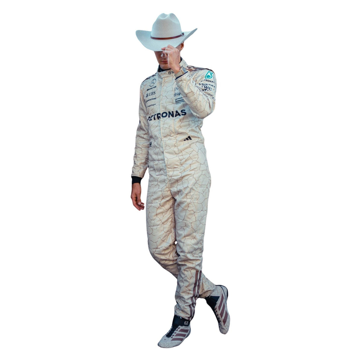 Printed Mercedes 2025 racing outfit for George Russell fans, capturing the smooth Cordura outer shell and clean printed finish. Stylish race day attire made for race weekends, kart track days and cosplay events alike.