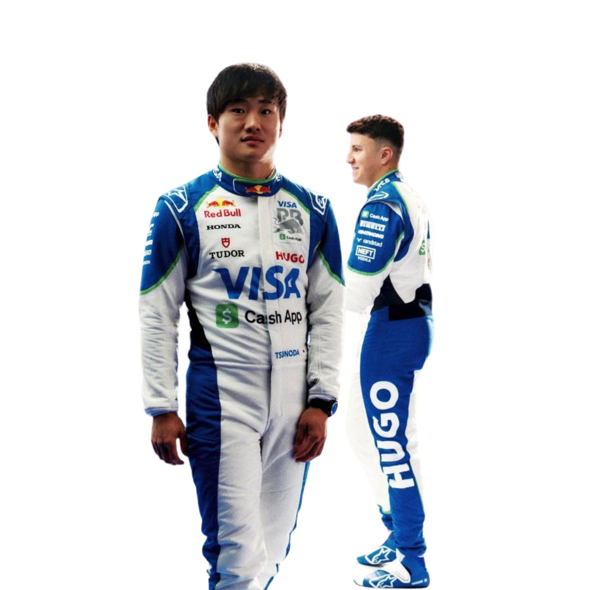 Isack Hadjar 2025 fan race suit, capturing the smooth Cordura outer shell and clean printed finish. An eye-catching cosplay outfit for watch parties, track days and motorsport meetups.
