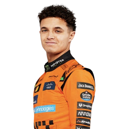 Lando Norris 2025 season grand prix suit, with vivid printed detailing that stays true to the grand prix design. Stylish racing attire for fans who want to dress like the grid on grand prix weekend.