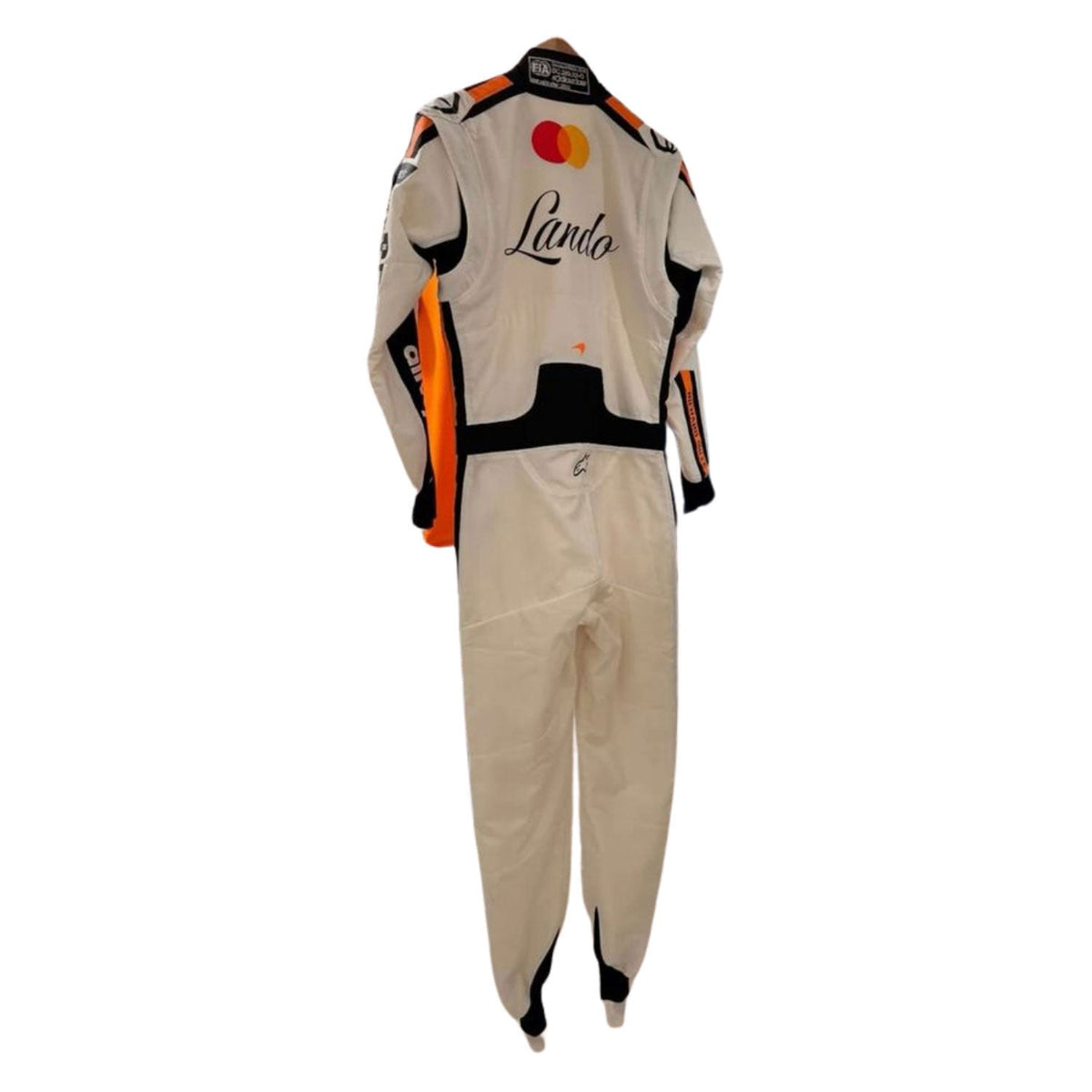 Lando Norris inspired motorsport jumpsuit, laid out to show the printed racing number, belt panel and stretch inserts. A head-turning cosplay outfit for F1 conventions, parties and race day meetups.