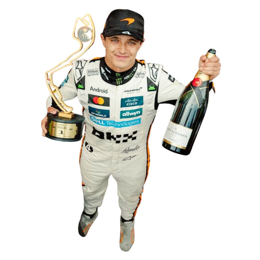 Lando Norris 2025 Monaco GP racing costume, highlighting bold colour blocking and crisp sublimated artwork. A comfortable racing jumpsuit for F1 fans, kart track days and themed parties.