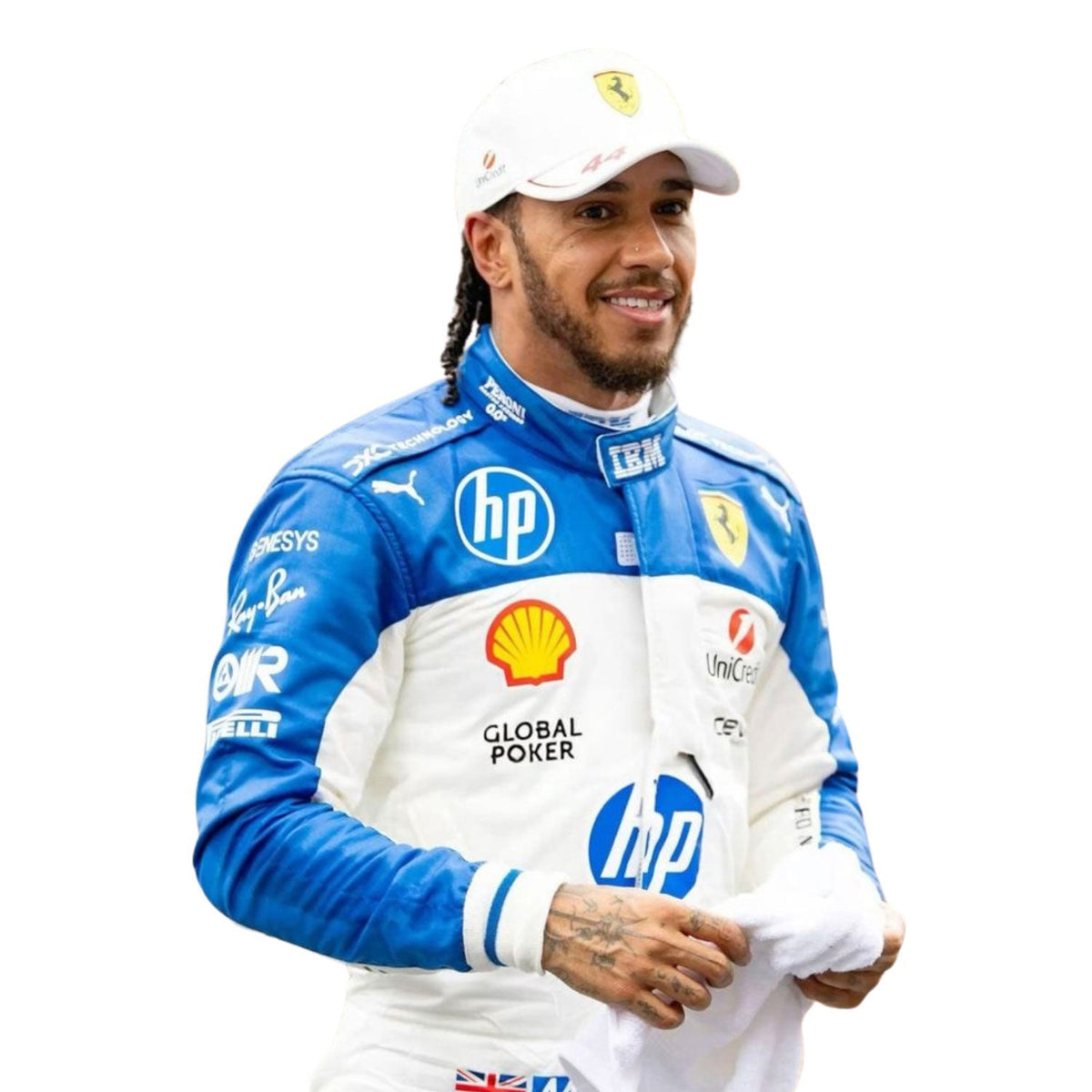 Lewis Hamilton 2025 Miami GP racing costume, with vivid printed detailing that stays true to the grand prix design. A bold motorsport jumpsuit that makes a great cosplay outfit on grand prix weekend.