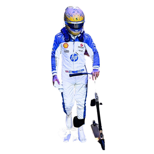 Lewis Hamilton 2025 fan race suit, shown as a complete two-layer racing costume ready for fans and karters. An eye-catching cosplay outfit for watch parties, track days and motorsport meetups.