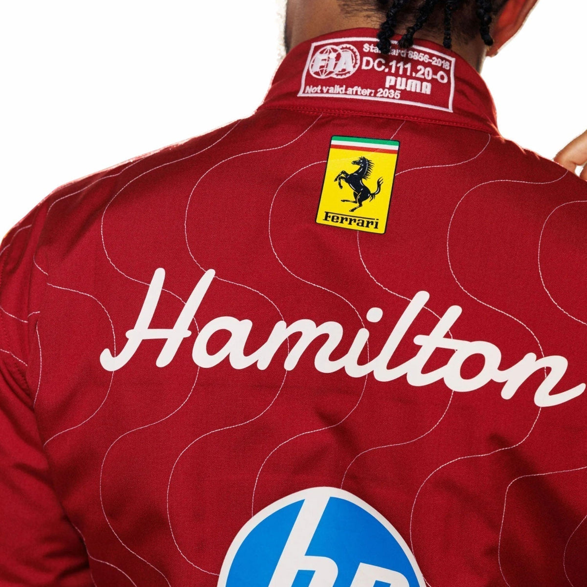 Printed Ferrari 2025 racing outfit for Lewis Hamilton fans, highlighting bold colour blocking and crisp sublimated artwork. Ideal F1 fan attire for supporters who want to wear the spirit of the grid on race day.