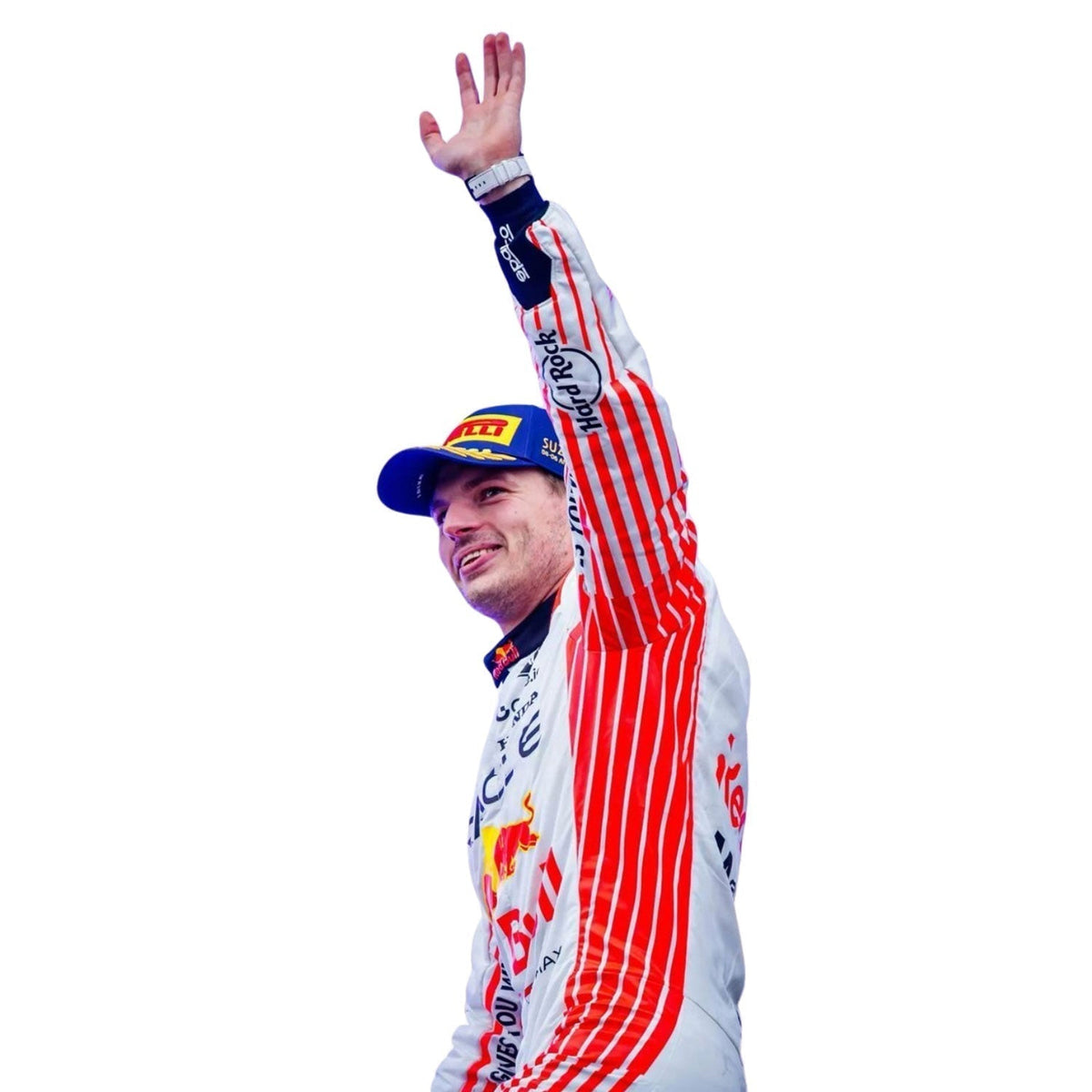 Red Bull race suit worn in Max Verstappen style, highlighting bold colour blocking and crisp sublimated artwork. An eye-catching cosplay outfit for watch parties, track days and motorsport meetups.