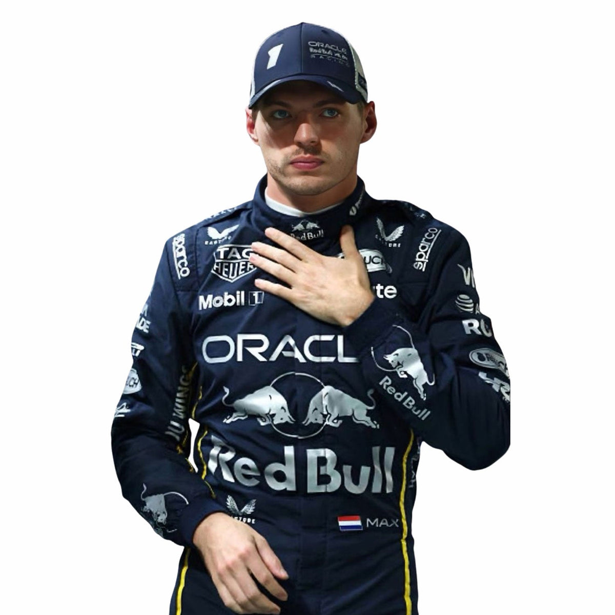 Max Verstappen 2025 Las Vegas GP grand prix suit, featuring layered stripes, driver name styling and contrast panels. A comfortable racing jumpsuit for F1 fans, kart track days and themed parties.