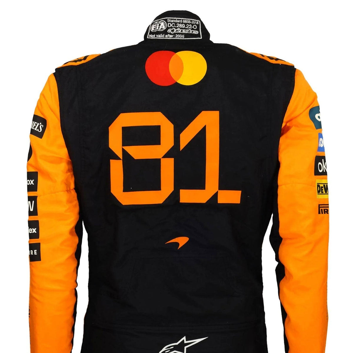 Oscar Piastri inspired motorsport jumpsuit, featuring layered stripes, driver name styling and contrast panels. A great F1 cosplay outfit for fans heading to a grand prix, a karting session or a themed party.