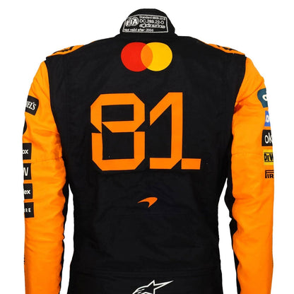 Oscar Piastri inspired motorsport jumpsuit, featuring layered stripes, driver name styling and contrast panels. A great F1 cosplay outfit for fans heading to a grand prix, a karting session or a themed party.
